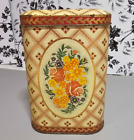 Vintage Daher Made In England Rectangle Metal Tin Pre 1980s Floral Pattern Gold