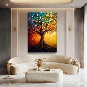 Tree of Life Canvas Wall Art Meditation Room Decor Colorful Home Decor Print - Picture 1 of 10
