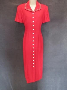 90's Jessica Howard Vixen Red White Stripe Linen Short Sleeve Long Shirt Dress L - Picture 1 of 12