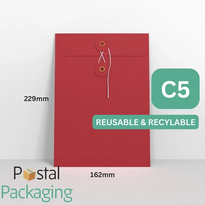 C5/A5 (229 x 162mm) RED String & Washer Envelopes Button Tie QUALITY Reusable - Image 1 of 4