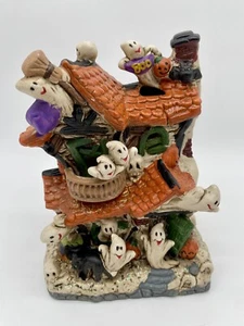 Retro Vintage Ceramic Spooky Ghost House Light Up Halloween Decor Figurine - Picture 1 of 13