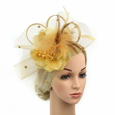 Women Fascinator Hat Cocktail Tea Party Headband Wedding Mesh Flower Hair Clip - Image 1 of 4