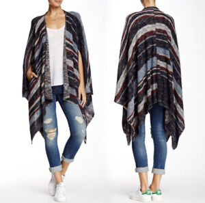 Free People Big Trail Oversized Poncho Cardigan Sweater Small Linen Blend 