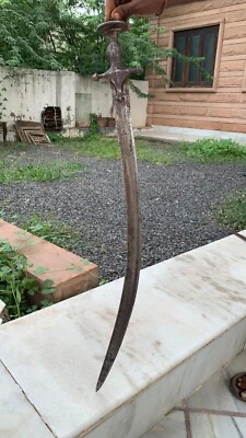 Ancient Rare Hand Forged Iron Hilt Mughal King Engraved Sign Sword Katar Talwar - Image 1 of 4