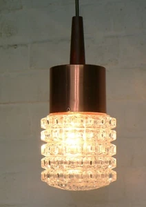 Ceiling Light Vintage Pendant 70s G-Plan Era Clear Glass Teak Copper 13 Cm Dia. - Picture 1 of 16