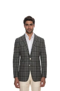 $2095 D'AVENZA Gray Cashmere Wool Checks Jacket Blazer Sewn in Italy 38 US 48 EU - Picture 1 of 8