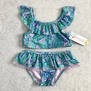 Cat & Jack Girl’s 2 Piece Purple Teal Palms Tankini Swimsuit Size 4T NWT - Picture 1 of 6