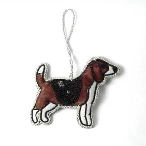 Adorno de Terciopelo Perro Beagle Nuevo con Etiquetas Comercio Justo Hecho a Mano en India Zardozi Bordado - Imagen 1 de 1