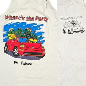 VTG 90s Penasco Mexico Vacation Party Tank Funny Alligator Graphic Beer Drinking - Picture 1 of 11