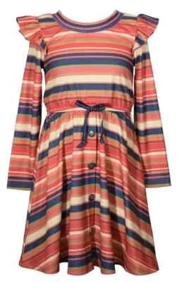 Nuevo con etiquetas Vestido Bonnie Jean Niñas Otoño Talla 12 Manga Larga Coral Rayas Acanalado Tejido Foto 1 de 3