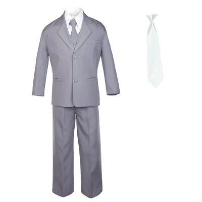 6шт Baby ребенка ясельного возраста мальчика подростка официальный вечеринки костюм w/атлас галстук средний серый 2T-20 - Изображение 1 из 2