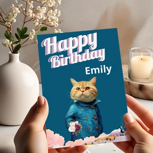 Tarjeta de cumpleaños personalizada gato hija, nieta, hermana, amiga, niña - Imagen 1 de 7