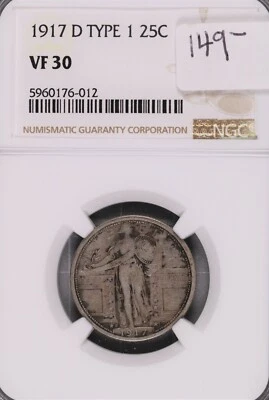 1917-D Type-1 Standing Liberty Silver Quarter NGC VF-30 #012 - Image 1 of 2