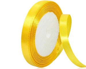 Yellow Satin Ribbon 3/8 Inch x 25 Yards Solid Color Polyester for Crafts - Picture 1 of 6