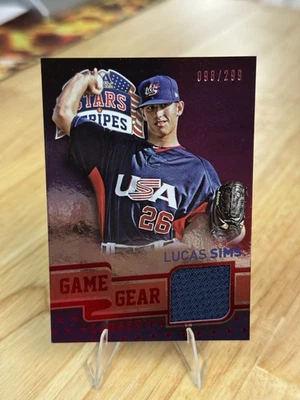 2015 Panini Stars and Stripes Game Gear Longevity Ruby /299 Lucas Sims #64 - Image 1 of 2