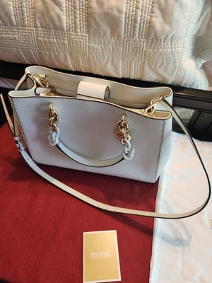 Michael Kors Cynthia Satchel White Purse W/ Tag And Bag.  3 Sections, Used Once - Image 1 of 4