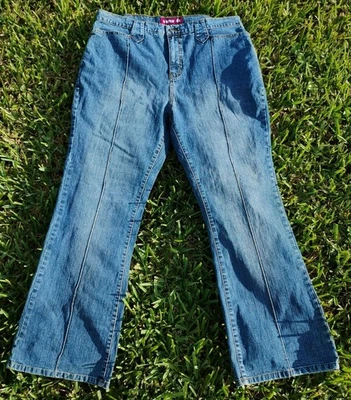 Pantalones de mezclilla acampanados para mujer Zana di lavado medio ligeramente desgastados costura central Y2K, 20 Foto 1 de 4