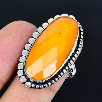 Anillo naranja triplete ópalo enchapado en plata 925 hecho a mano de EE. UU. talla 8 Foto 1 de 3