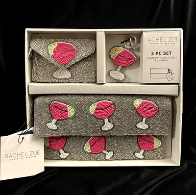 Nuevo Lanzamiento Rachel Zoe Juego de 3 Piezas Cuentas Rosa Margarita Bolso sin asas Estuche para tarjetas Dije Foto 1 de 4