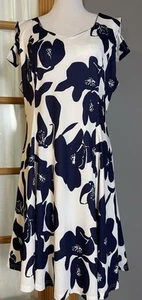 Women’s Skaters Floral Dress 2XL White Blue Cold Shoulder Party Career Cottage - Picture 1 of 14