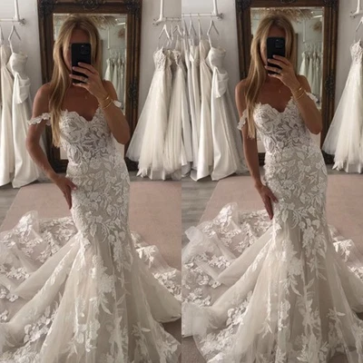 Beach Wedding Dresses Off Shoulder Mermaid Sweetheart Champagne Bridal Gowns - Image 1 of 4