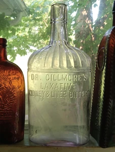 DR.GILLMORE'S LAXANTE RIÑÓN E HÍGADO AMARGOS RARO AMATISTA 1890S BOTELLA ESTRIADA - Imagen 1 de 7