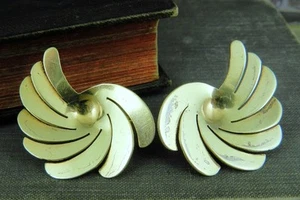 Modernist Retro Swirl Gold Over 925 Sterling Silver Screw Back Earrings - Picture 1 of 6