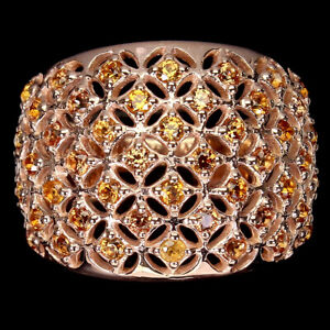Orange Saphir Rund Diamant Schliff Roségold Platte 925 Sterlingsilber Ring 8,5