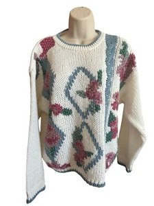 Suéter Tejido Grueso Allison Brittney Talla PL De Colección Cottagecore Abuela Cuello Redondo - Imagen 1 de 7