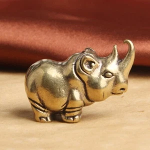 Brass Rhinoceros Figurine Small Statue Animal Figurines Toys Desktop Decoration - Picture 1 of 6