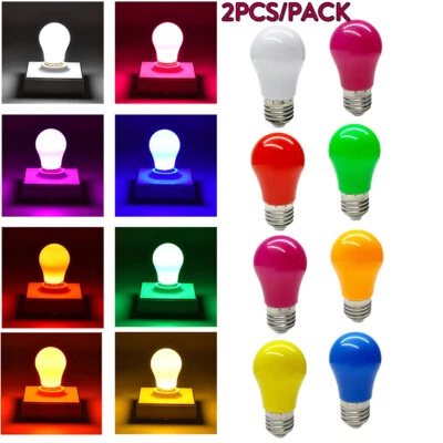 2x E27 2w Led Bulbs Colourful A45 Light Lamp Red Blue Green Orange Purple Globe - Image 1 of 4