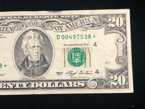 $20 1993 D Cleveland Star Note * Andrew Jackson Very Short Run FRN # D00497538* - Picture 1 of 5