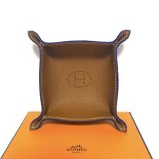 HERMES Vide Poche Mini Brown Blue Leather Felt Accessory Case 13 x 13 cm w/Box