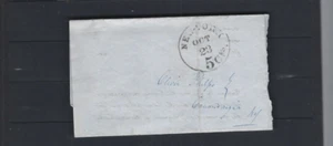 UNITED STATES-1857-STAMPLESS-FOLDED ENVELOPE-NY 5 CENT BLUE STRIKE-F-#58 - Picture 1 of 2