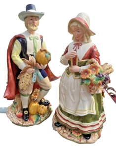 Fitz & Floyd Harvest Heritage, Thanksgiving Pilgrims, 19" Large Set of 2 - Picture 1 of 20
