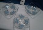  3 Anchor Hocking Vintage small Bowls/ candy dish Blue & Gray Flowers MCM 1960s 