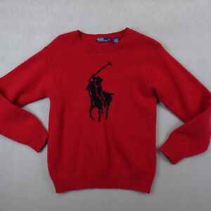 Vintage Polo Ralph Lauren Lambs Wool Sweater Womens Large Big Pony Logo Red Knit