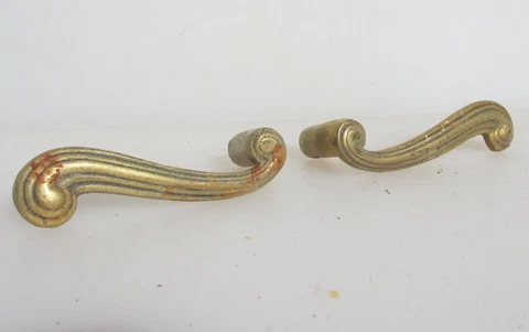 Vintage Brass Lever Door Handles Old Mid Century Bronze Art Deco Cover