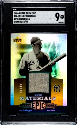 Joe DiMaggio 2006 Upper Deck SGC 9 比赛使用球衣卡材料洋基队 /99 — 第 1/2 张图片