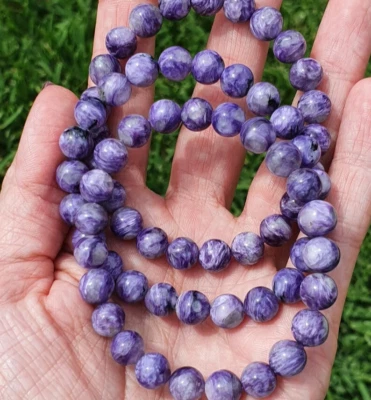 8mm Charoite Healing Bracelet Purple Stretch Healing Crystal Reiki Mothers Gift - Image 1 of 4