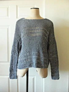 Eileen Fisher Faded Denim Blue Organic Cotton Nylon Open Knit Boxy Sweater Top L - Picture 1 of 7
