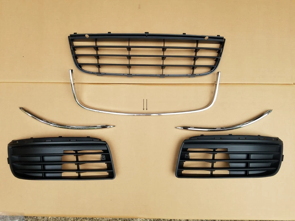 6 件套 2005 - 2010 JETTA 前保险杠格栅左中心带镀铬装饰新品 — 第 1/1 张图片