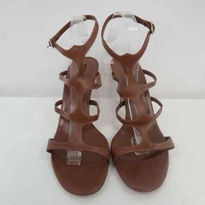 Sergio Rossi Sandals High Heels Womens EU40 US10.5 Leather Strappy Caged Brown - Image 1 of 4