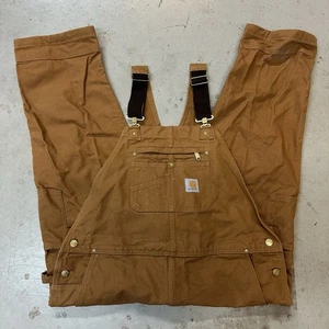 Carhartt Men Duck Brown Unlined Bib Overall Outdoor Workwear Mens Size 44x28 - Picture 1 of 9