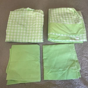 Vtg Green White Gingham JC Penney Fashion Manor Sheet Set Queen Size 70s 80s - Picture 1 of 8