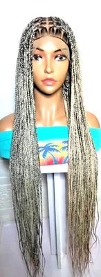 Knotless Box Braids. Ash Blond Braided Wig. Full Lace with Baby Hair. 38in - Image 1 of 4
