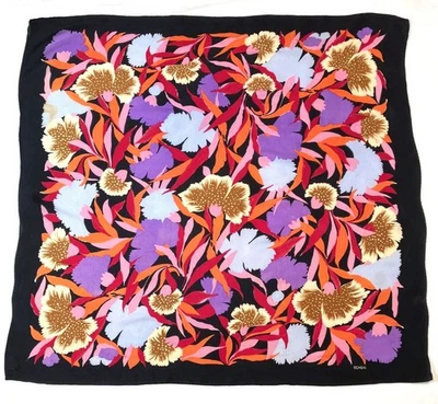 Bufanda vintage de poliéster floral estilizada negra eco años 80 dientes de león púrpura azul Foto 1 de 4