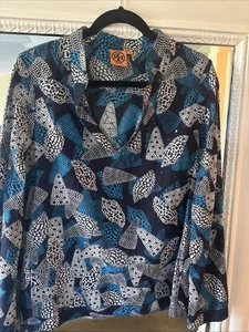 TORY BURCH Damen Langarm Print Pailletten U-Ausschnitt Kragen Baumwolle Tunika Gr. 8 - Bild 1 von 12