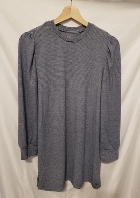 Vineyard Vines Brushed Jersey Stripe Dress Girls XL (16) Deep Bay Blue White - Image 1 of 4