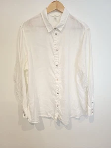 H&M 100% Linen White Blouse Button Down Shirt Mother Of Pearl Buttons Uk 16-18 - Picture 1 of 4